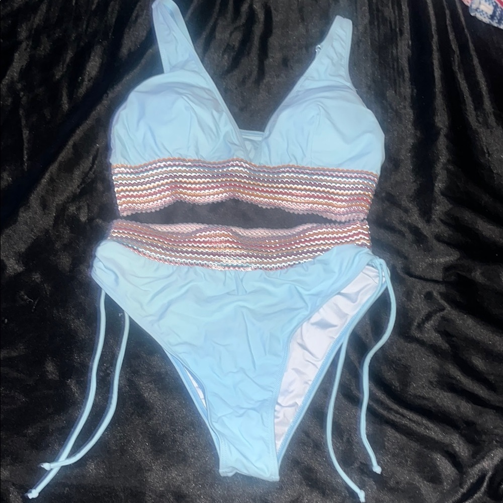 Blue and Multicolor Bikini Set